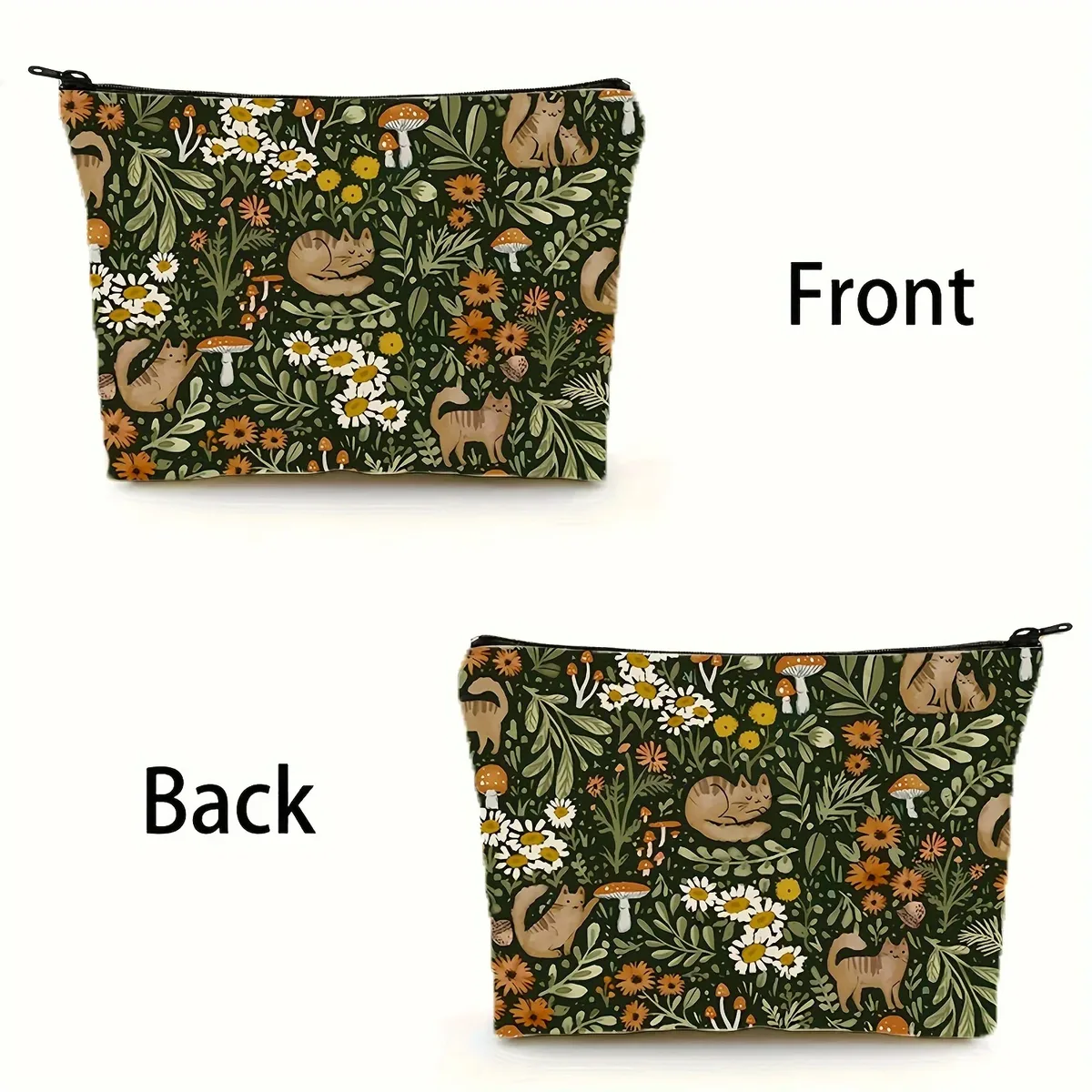 Trousse Toilette Lin Beige Motif Points Noirs Format Rectangulaire Pochette Zip Voyage Maquillage Cosmétiques