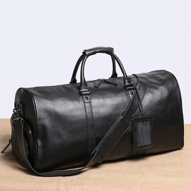 sac de voyage en cuir véritable pour hommes, sac de bagage à main décontracté, sac de fitness de grande capacité, poche à chaussures pour ordinateur portable de 18 pouces