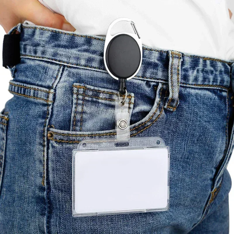 fentes pour cartes transparentes, porte-badge pour étiquette d'identification, avec bobine de badge, organisateur de rangement pour cartes, étui pour cartes de travail pour passe des employés