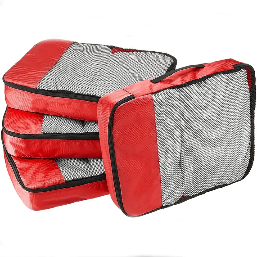 Organisateur Voyage Rangement Tissu Oxford Maille Compression Minimaliste Rouge Gris Bandes Rectangle Étanche Leger Usage Voyage