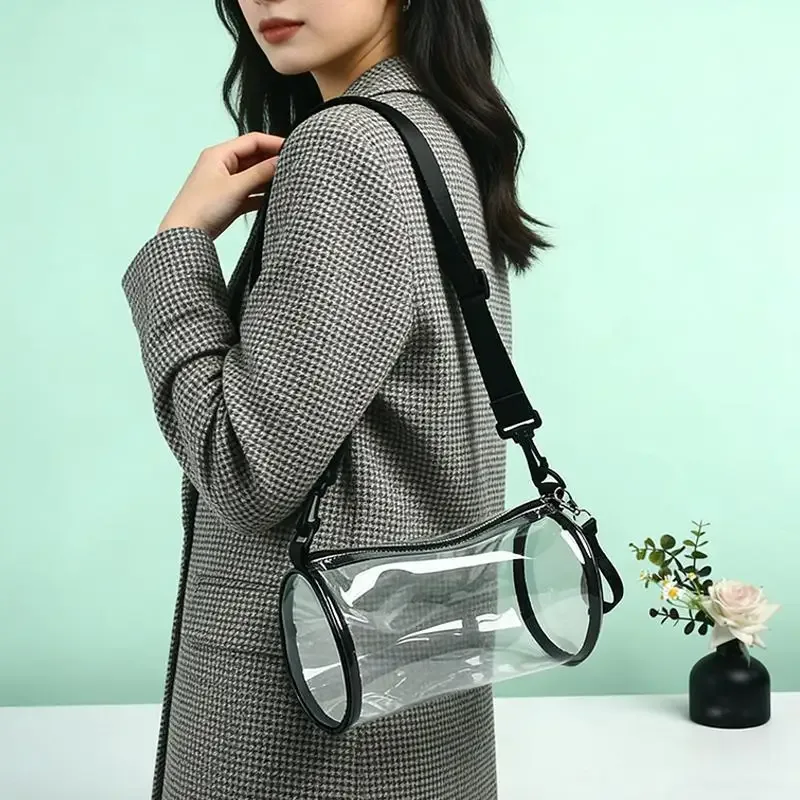 Sac à bandoulière transparent pour femme, mini sac à main en forme de cylindre laser, pour le quotidien et les soirées