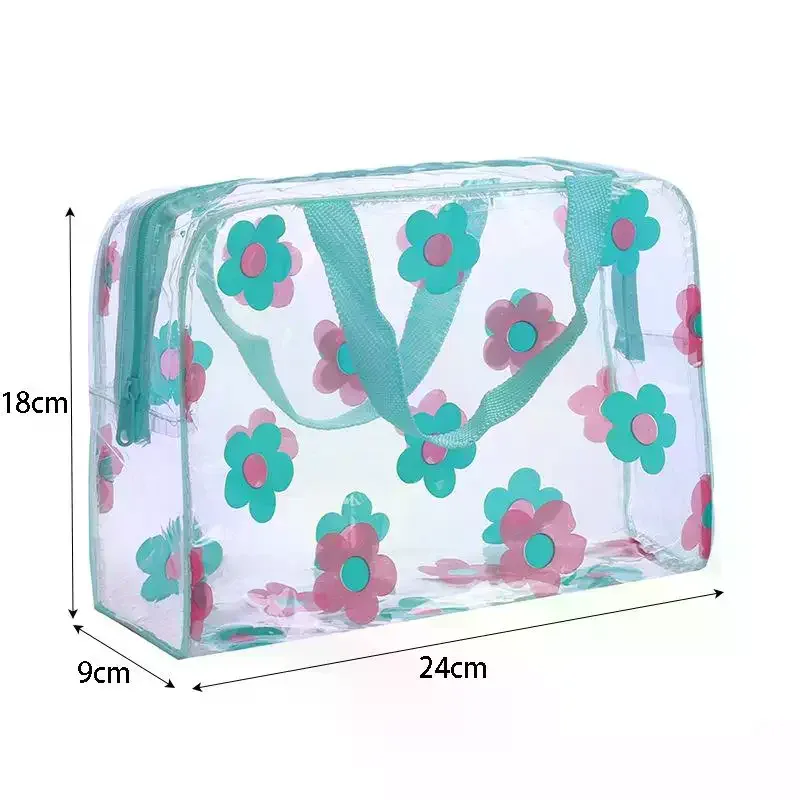 sacs de maquillage transparents en pvc, sacs cosmétiques imperméables à fleurs pour femmes, pochettes de rangement pour voyage, toilette et douche