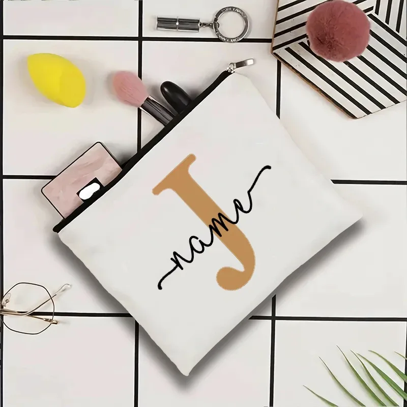 jolie pochette organisatrice en toile, sac de voyage pour cosmétiques et maquillage, trousse de toilette essentielle pour mariage, cadeau d'anniversaire pour enseignant avec nom personnalisé