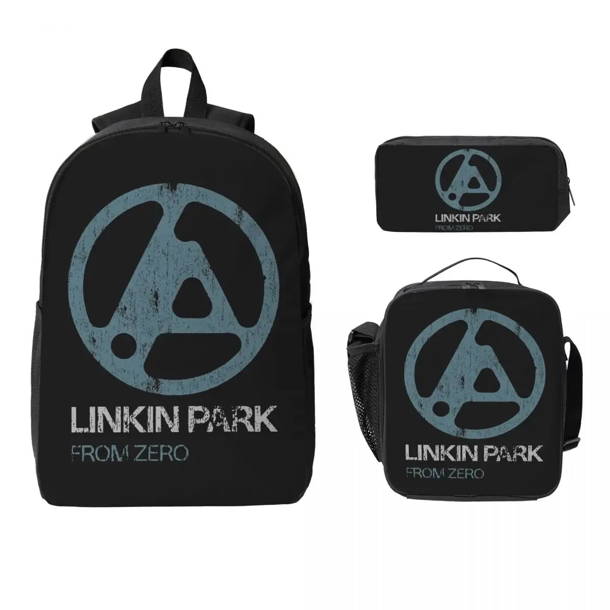 sac à dos linkin park pour garçons et filles, sac d'école, sac à bandoulière pour ordinateur portable, 3 pièces, sac à déjeuner isotherme, trousse à crayons