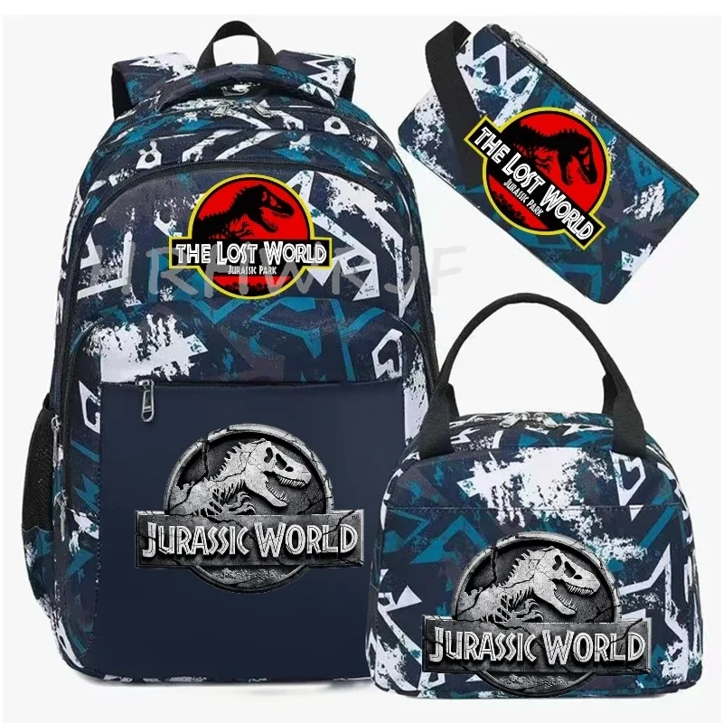 sac à dos jurassic world park, sac à dos de voyage camouflage dinosaure avec sacs à lunch, sacs d'école pour ordinateur portable pour femmes et hommes, 3 pièces