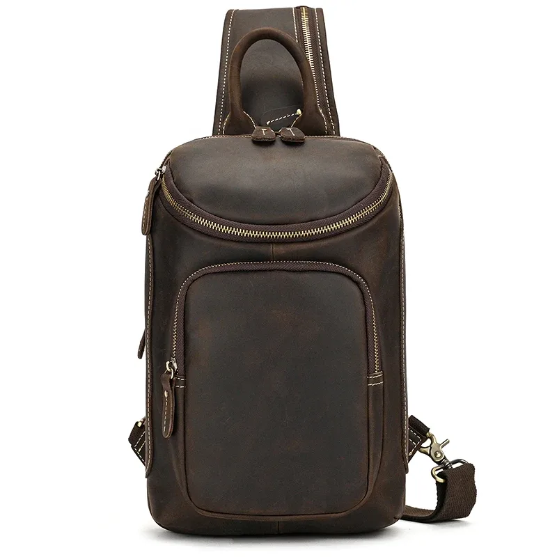 sac de poitrine en cuir véritable pour homme, sac à bandoulière, sac à dos initié unique, sac de voyage, grande capacité