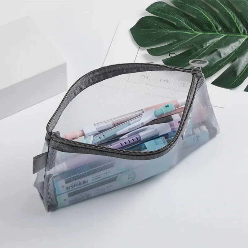 trousse toilette nylon transparent gris noir décontracté grande capacité cosmétiques maquillage voyage sac orteil forme oreiller