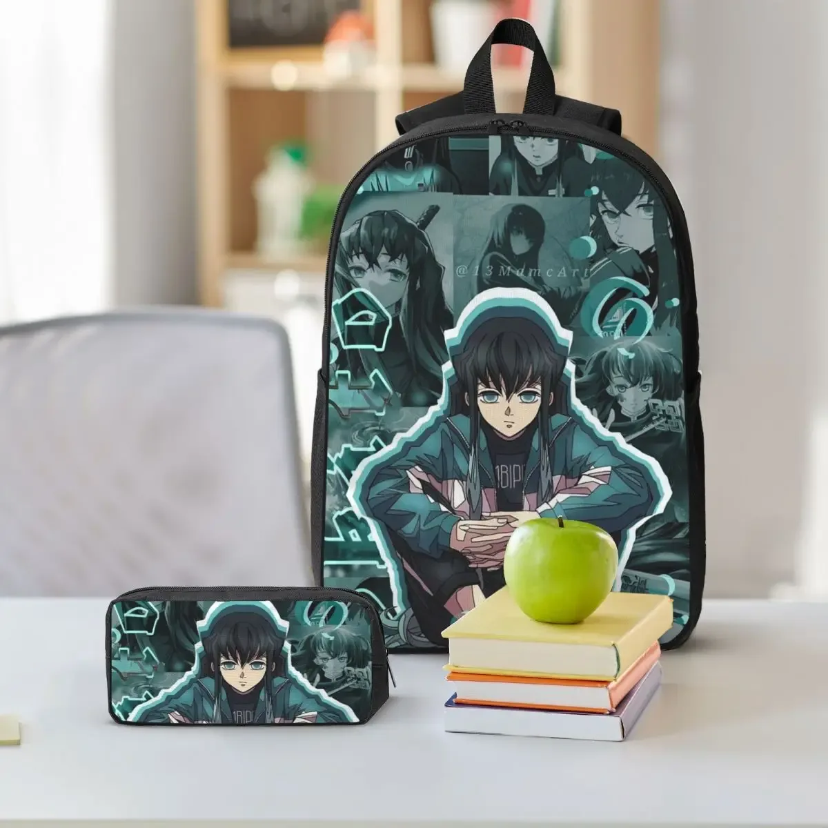 muichiro tokito sac à dos étudiant garçons filles bookbag sac d'école ordinateur portable sacs à bandoulière 3ps sac à déjeuner isolé trousse à crayons