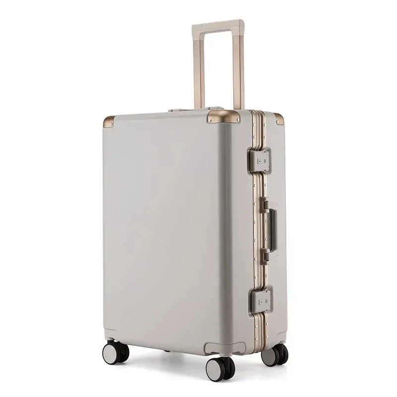 valise de voyage grande capacité couleur unie avec serrure à combinaison, cadre en aluminium, poignée télescopique de luxe pour hommes et femmes