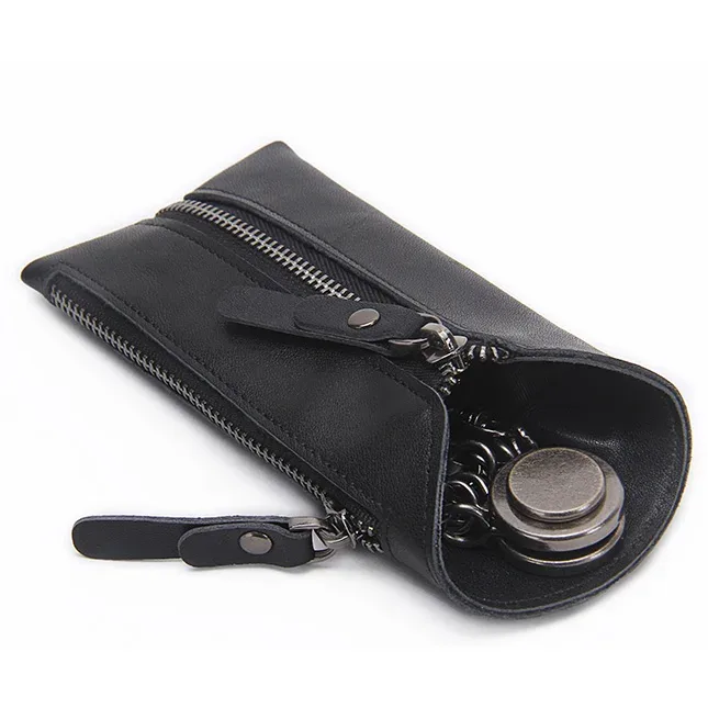 contact's vintage en cuir véritable porte-clés femmes porte-clés couvre fermeture éclair porte-clés sac hommes porte-clés femme de ménage clés organisateur