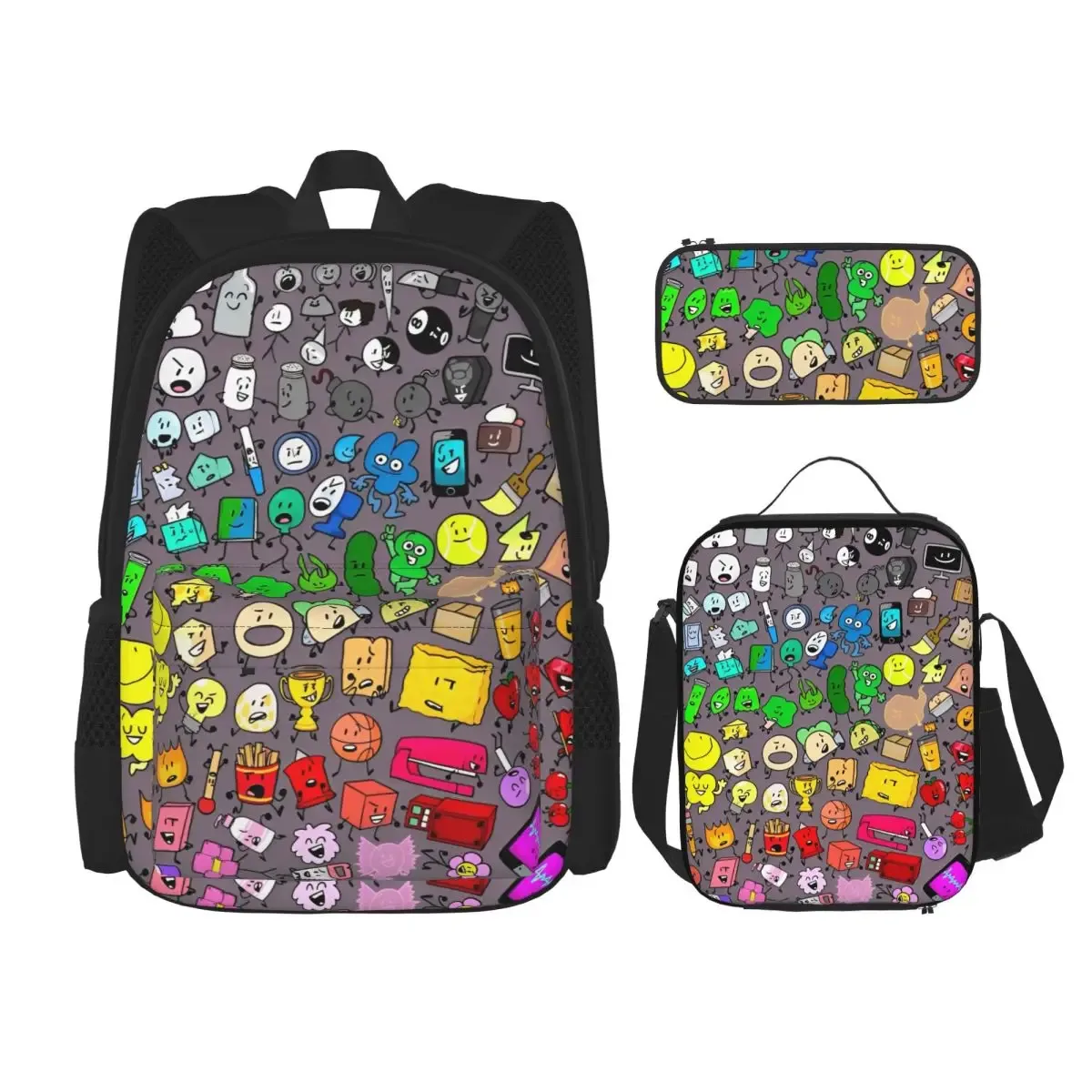 bfdi battle for dream island 3pecs/ensemble sac à dos pour étudiant collège sac à bandoulière sac à déjeuner trousse à crayons