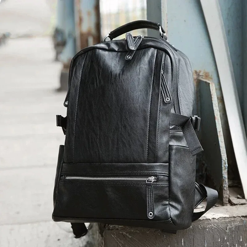 sac à dos en cuir souple pour hommes, grande capacité, pour ordinateur portable de 14 pouces, sac de jour d'extérieur, sac de voyage multifonction