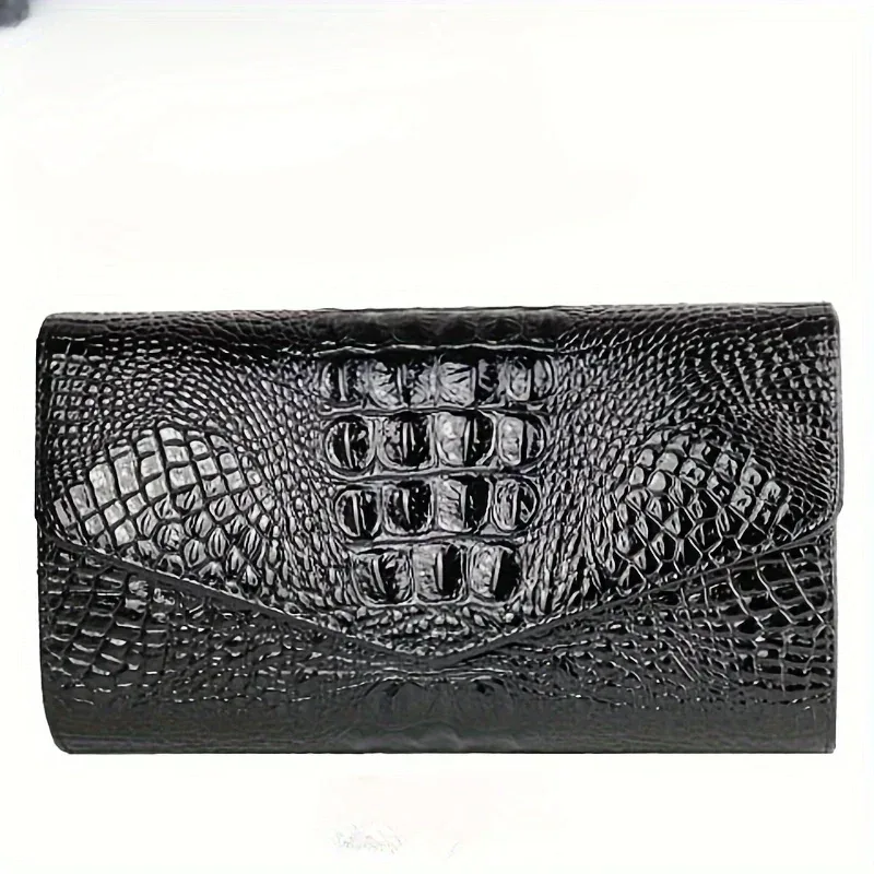 pochette élégante pour femme, grande capacité, sac à bandoulière imprimé crocodile