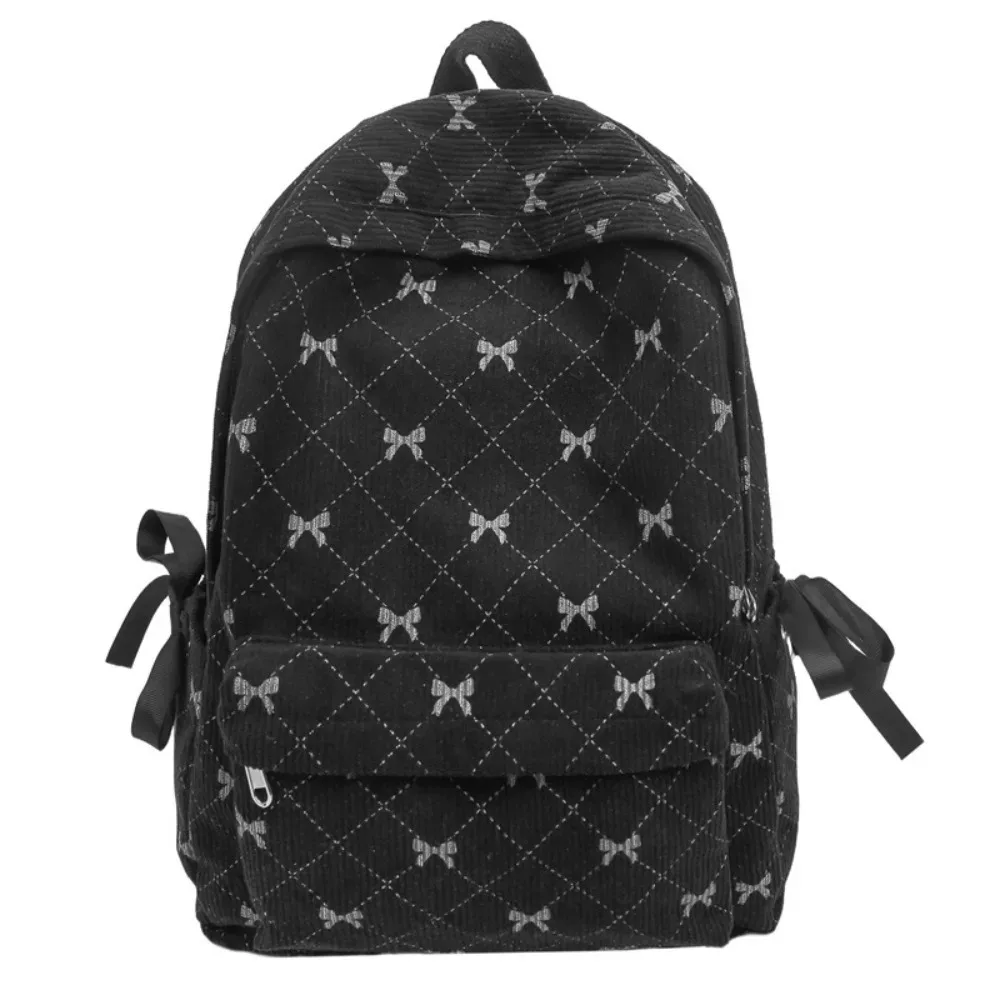sac à dos en velours côtelé style coréen tendance, grande capacité, imprimé nœud, avec bretelles réglables, pour collégiens