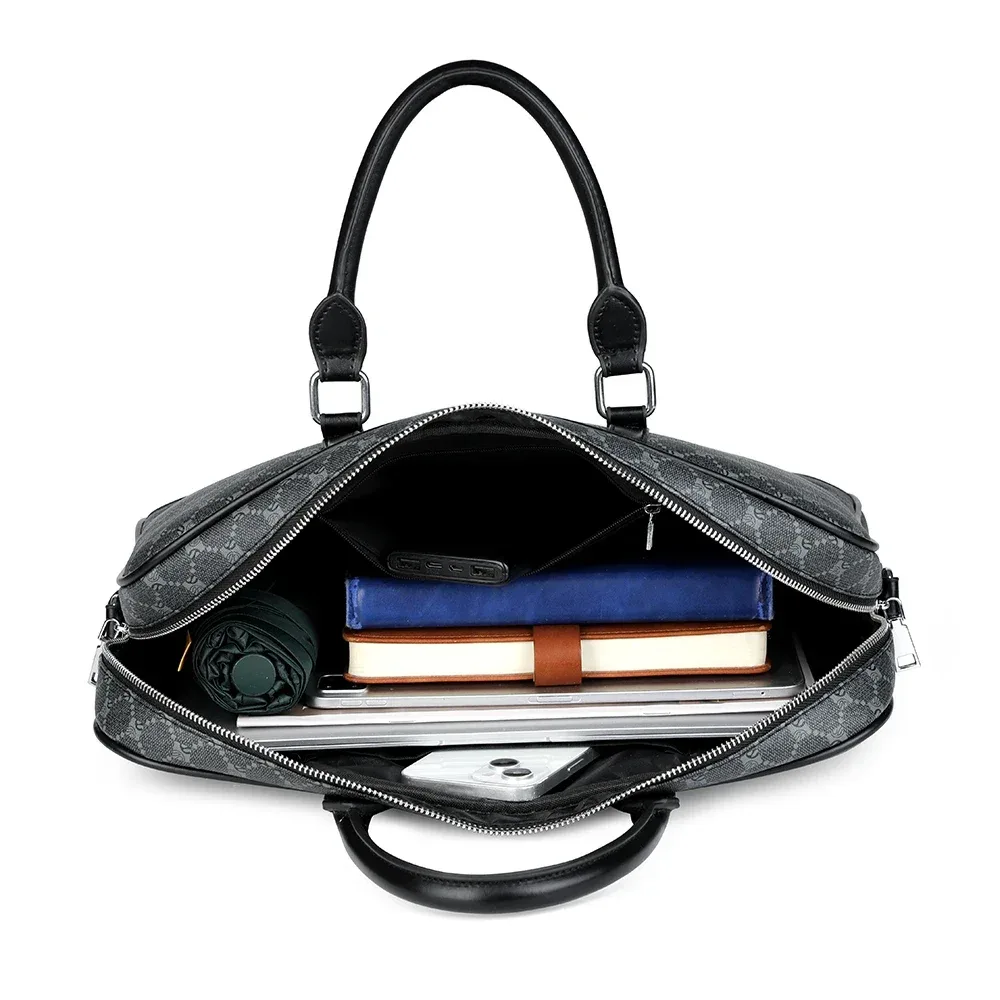 porte documents cuir noir géométrique nylon poignée souple fermeture éclair voyage bureau affaires homme