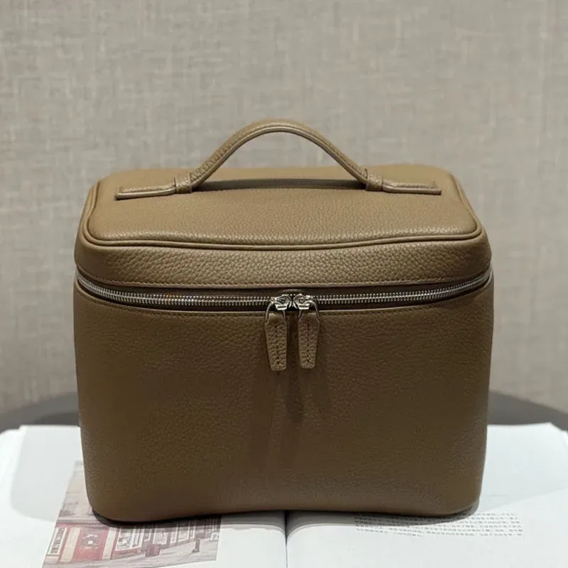 trousse de maquillage de grande taille en cuir de vache de première qualité, trousse de toilette portable et pratique, sac de voyage en cuir véritable de grande capacité.