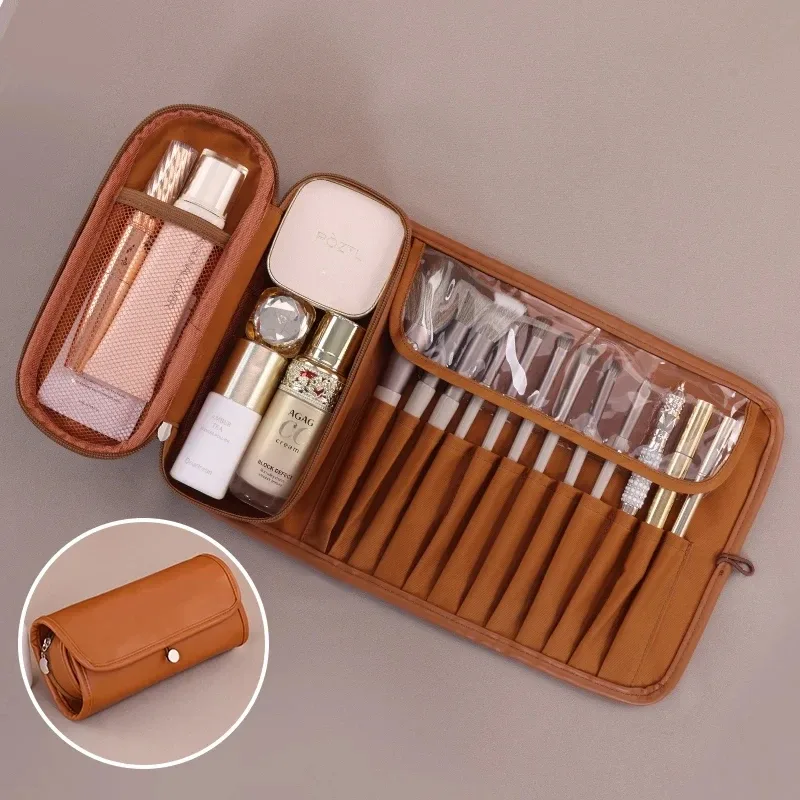 organisateur de pinceaux de maquillage pour femmes, pochette de rangement de maquillage de voyage étanche, trousse à cosmétiques portable de grande capacité