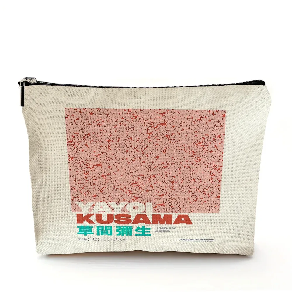 sacs à cosmétiques yayoi kusama art girl, double imprimé, motif pois japonais, sac à main de maquillage pour femme, organisateur de voyage, portefeuille enfant