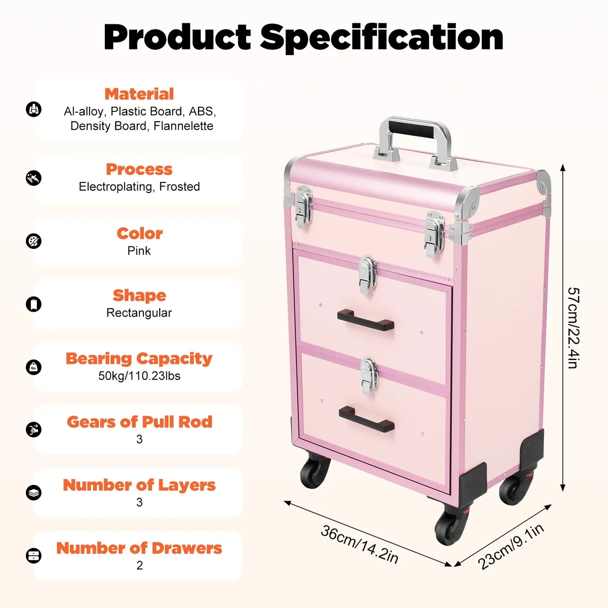 valise de maquillage à roulettes grande capacité, verrouillable, étanche, pour maquilleurs professionnels