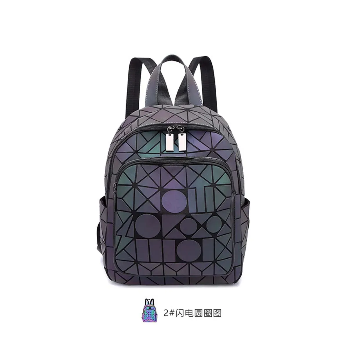 sac dos nylon gris violet motif diamant refléchissant bande souple décontracté grande capacité usage voyage