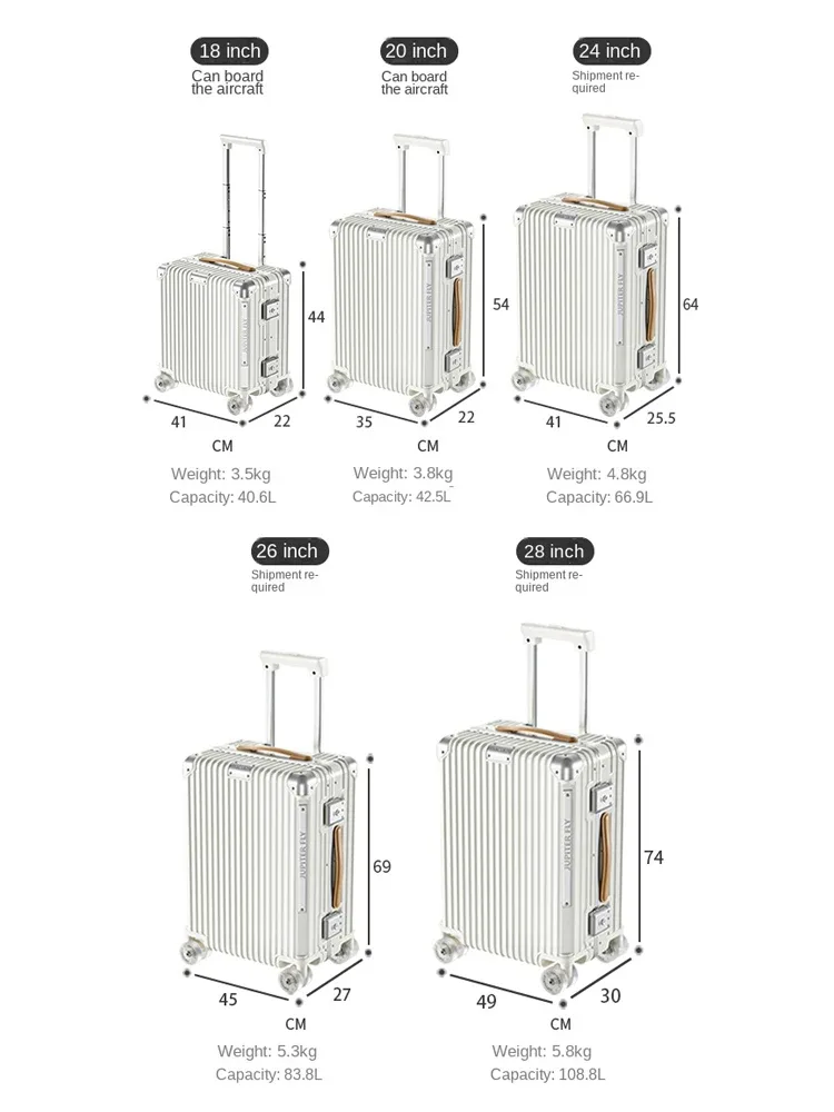 ko-ku 18/20 pouces bagage à main sur roues silencieuses et cadre en aluminium 24/28 pouces chariot d'affaires valise de voyage serrure tsa