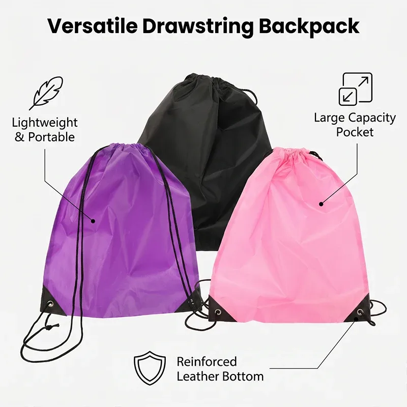 sac à dos en nylon durable avec cordon de serrage, sac de rangement pour sports de plein air et salle de sport, sac de voyage léger pour activités