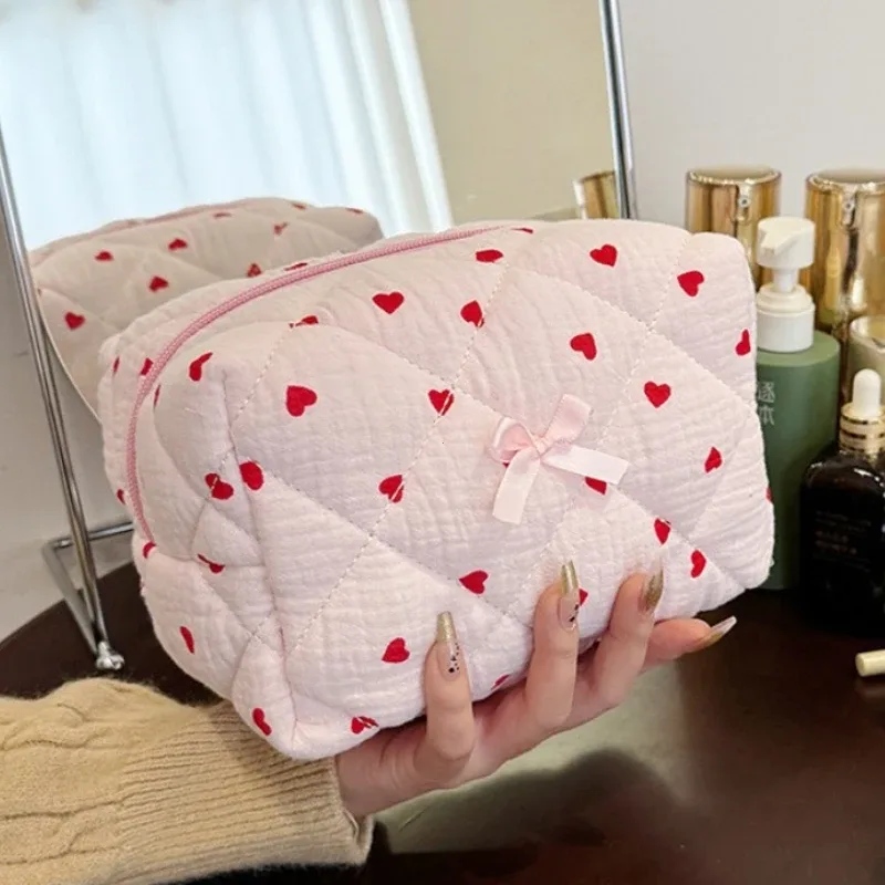 sac de rangement de maquillage matelassé à fleurs, organisateur de voyage portable, pochette de toilette cosmétique, sac à main de maquillage mignon, pochette