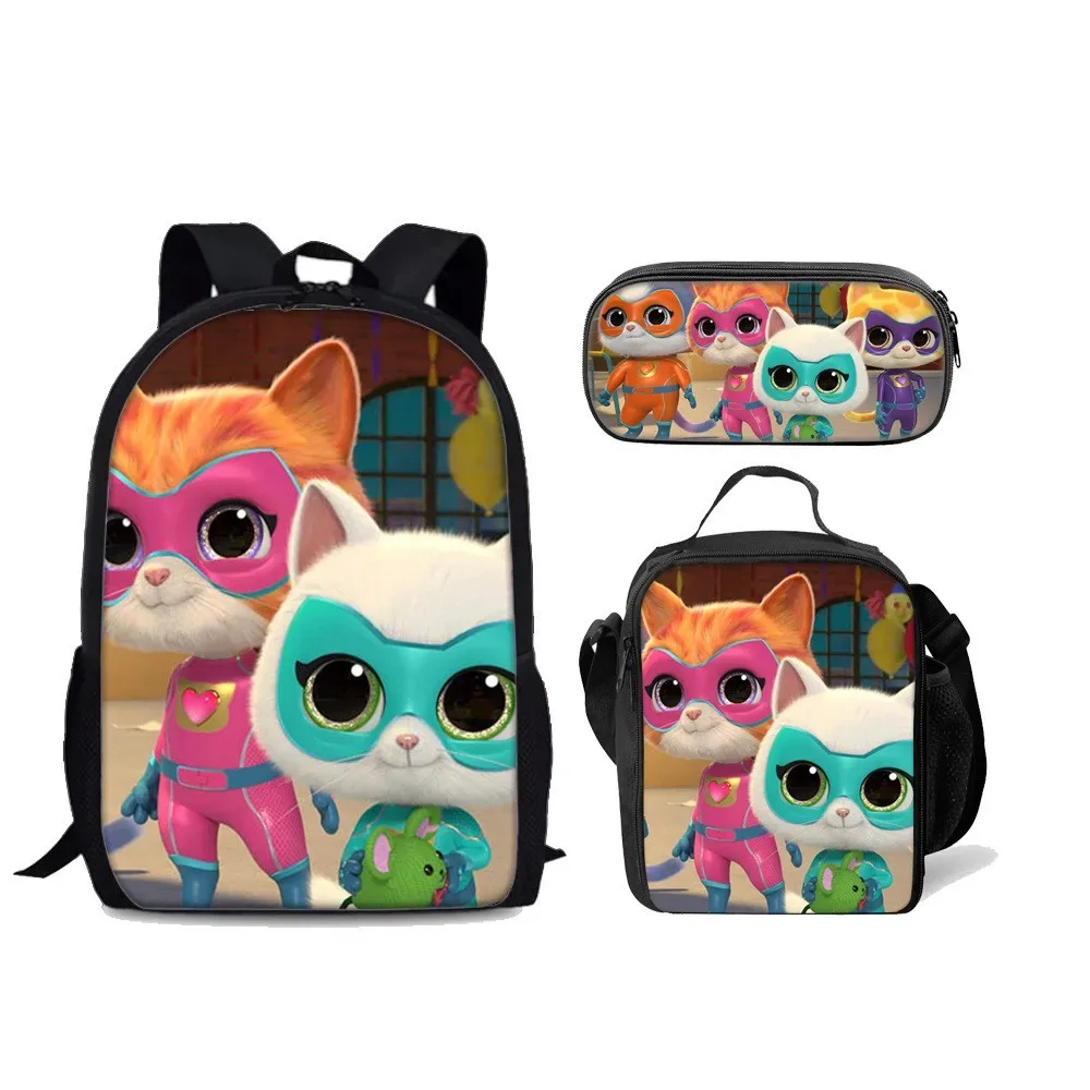 super kitties – sac d'élève du primaire, ensemble de trois pièces, sac à dos de dessin animé, sac de glace, sac à stylos