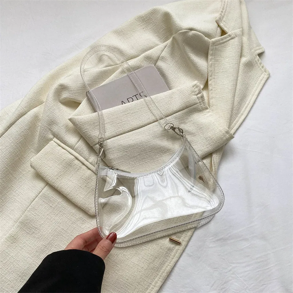 sac à bandoulière en pvc polyvalent pour femmes, sac sous le bras couleur bonbon, sac à main transparent tendance pour les rendez-vous et les trajets quotidiens
