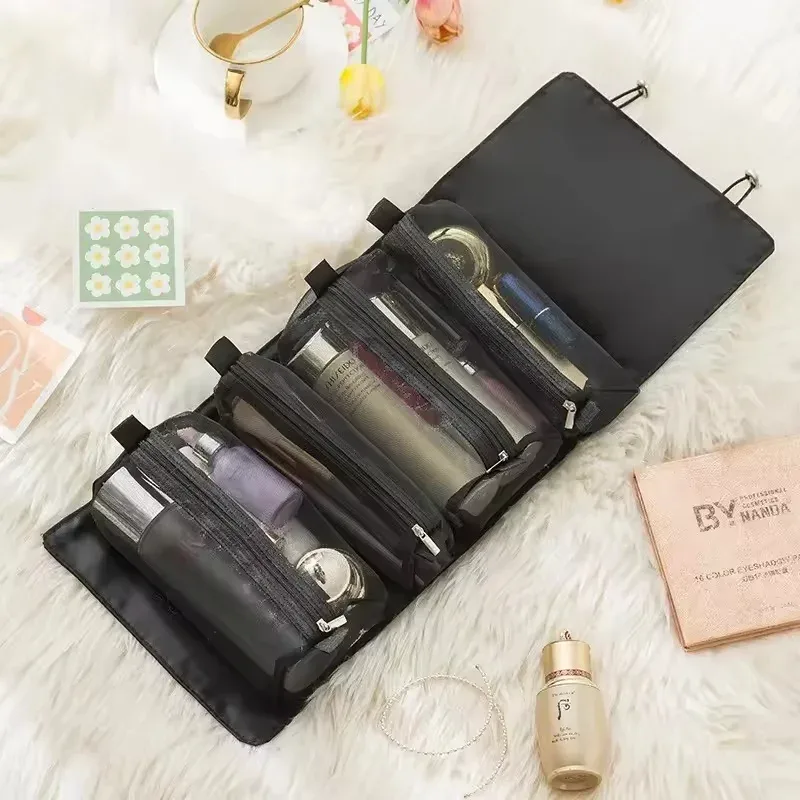 sac à cosmétiques détachable, sac de maquillage portable de grande capacité 4 en 1, sac de rangement pliable pour cosmétiques de voyage, trousse de toilette, 1 pièce