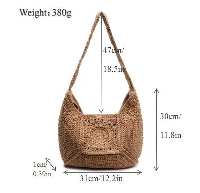 sac fourre-tout tendance rétro en coton tricoté à la main, nouveau style, sac à bandoulière souple pour femme, sac de shopping