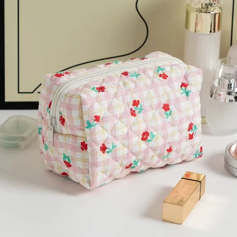 trousse de maquillage à imprimé floral pour femme, trousse de rangement pour rouge à lèvres, trousse à cosmétiques, trousse de beauté, trousse de voyage pour poudres de maquillage, trousse de toilette