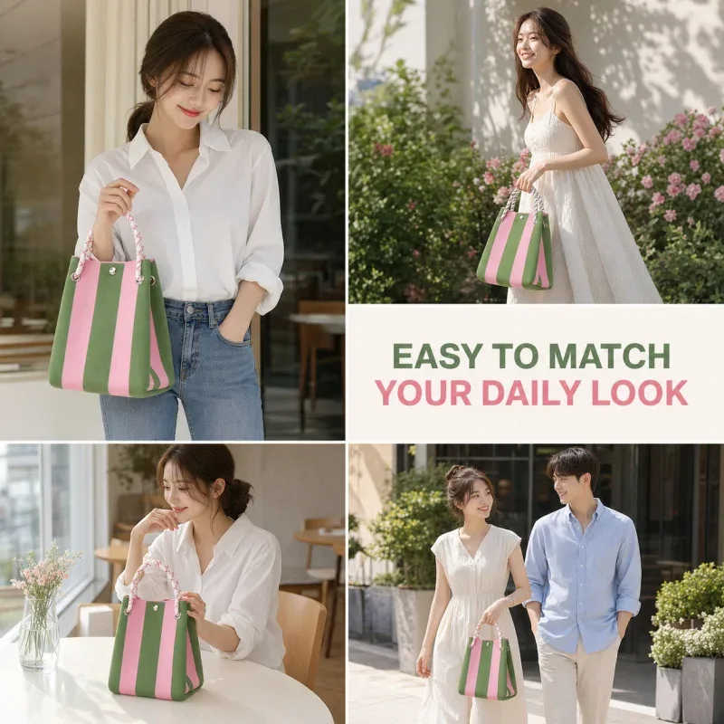 mini sac fourre-tout en tricot style coréen pour femme, sac à main en crochet rayé, sac à bandoulière léger pour l'été, pour les vacances
