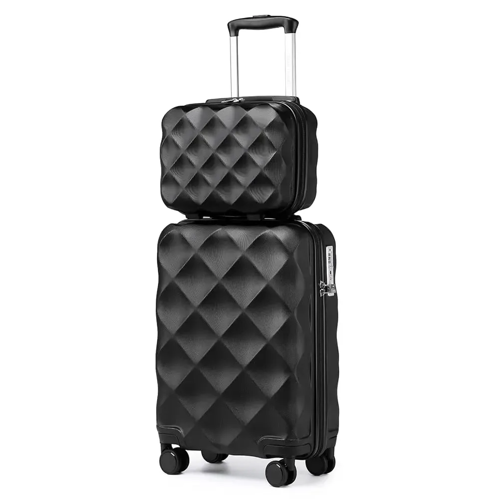 ensemble de bagages 2 pièces british traveler | mallette cabine avec serrure tsa et trousse de toilette | 4 doubles rouleaux | 31 + 54 cm