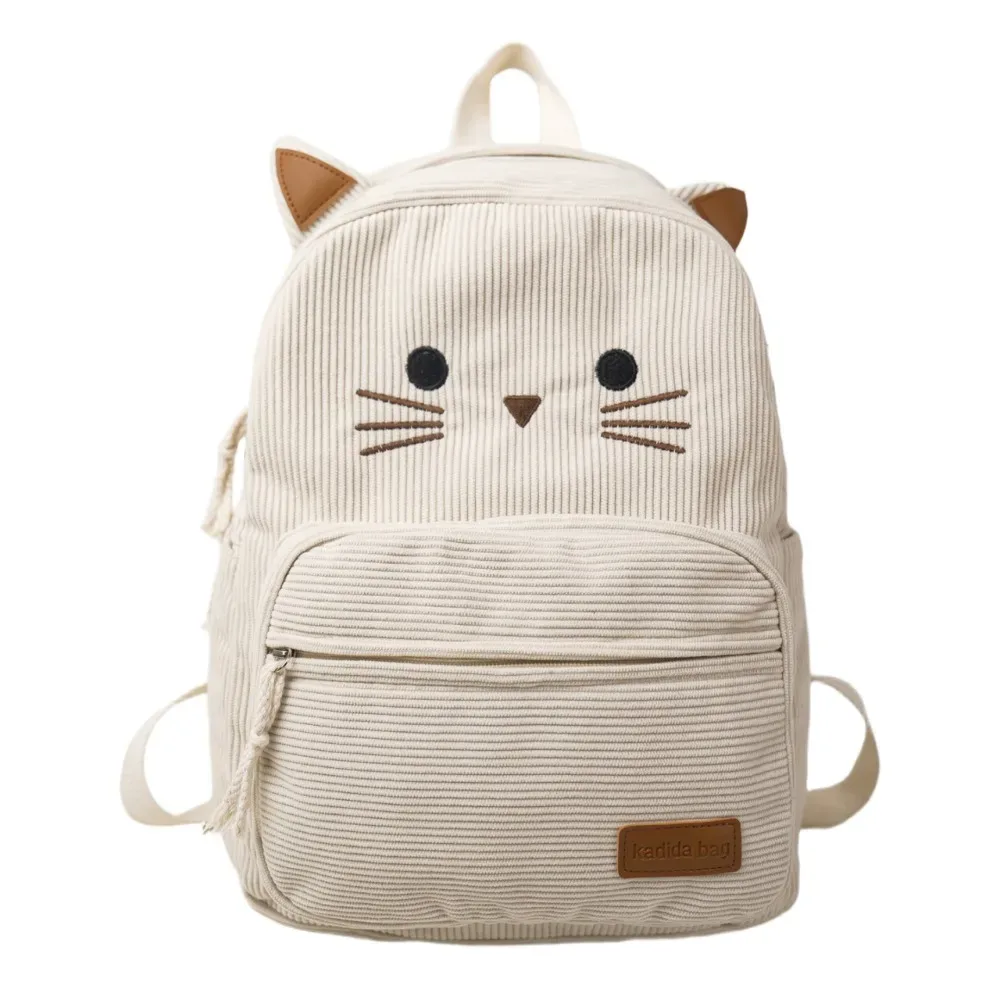 sac à dos chat de dessin animé mignon et léger en velours côtelé imprimé multicolore, idéal pour étudiants, cadeau parfait