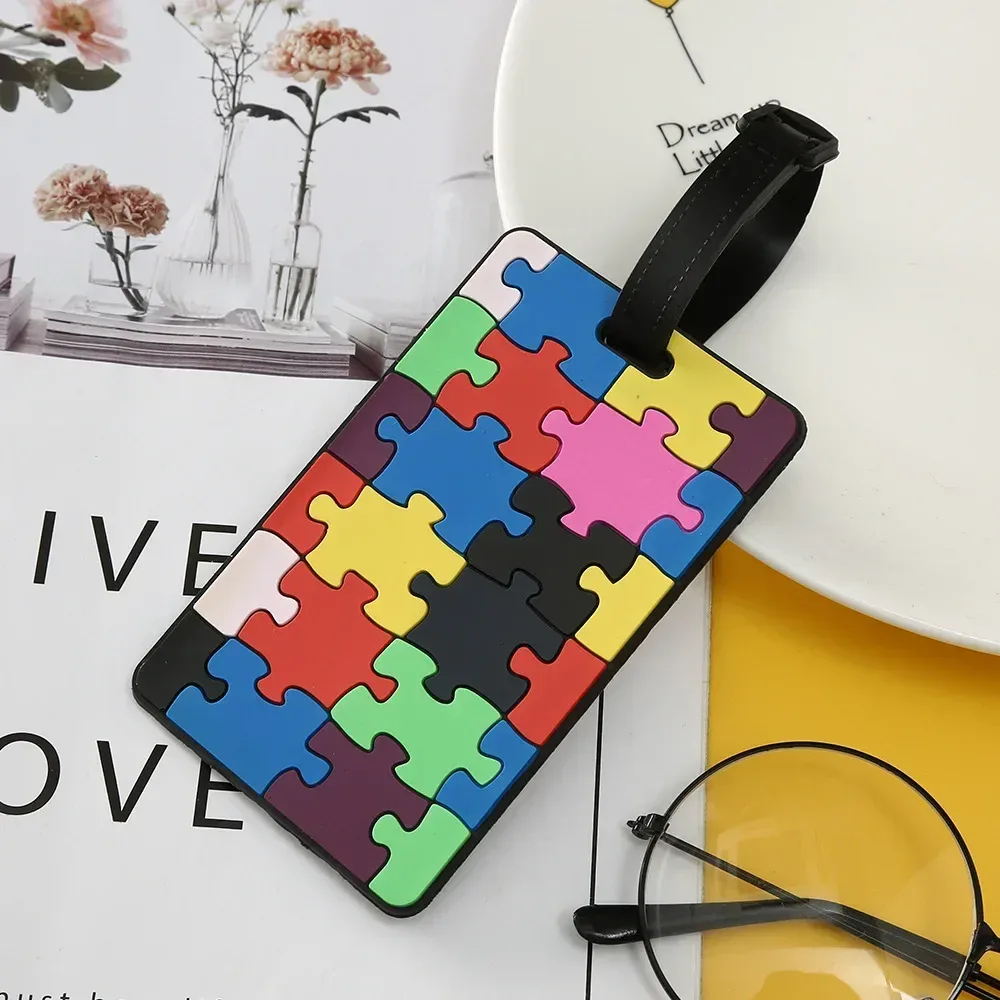 étiquettes de bagages géométriques en silicone souple, porte-nom d'identification pour valise, accessoires de voyage