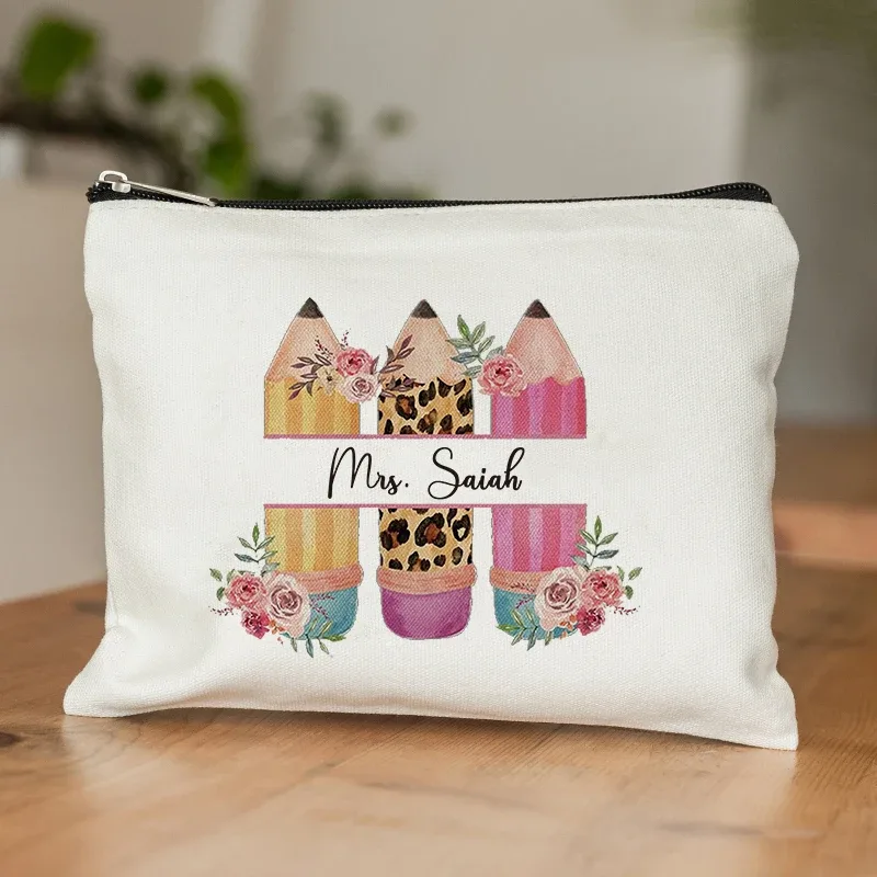 trousse de maquillage personnalisée pour enseignant, crayon, étui à cosmétiques, cadeau de remerciement pour enseignant, poudres de toilette pour femme
