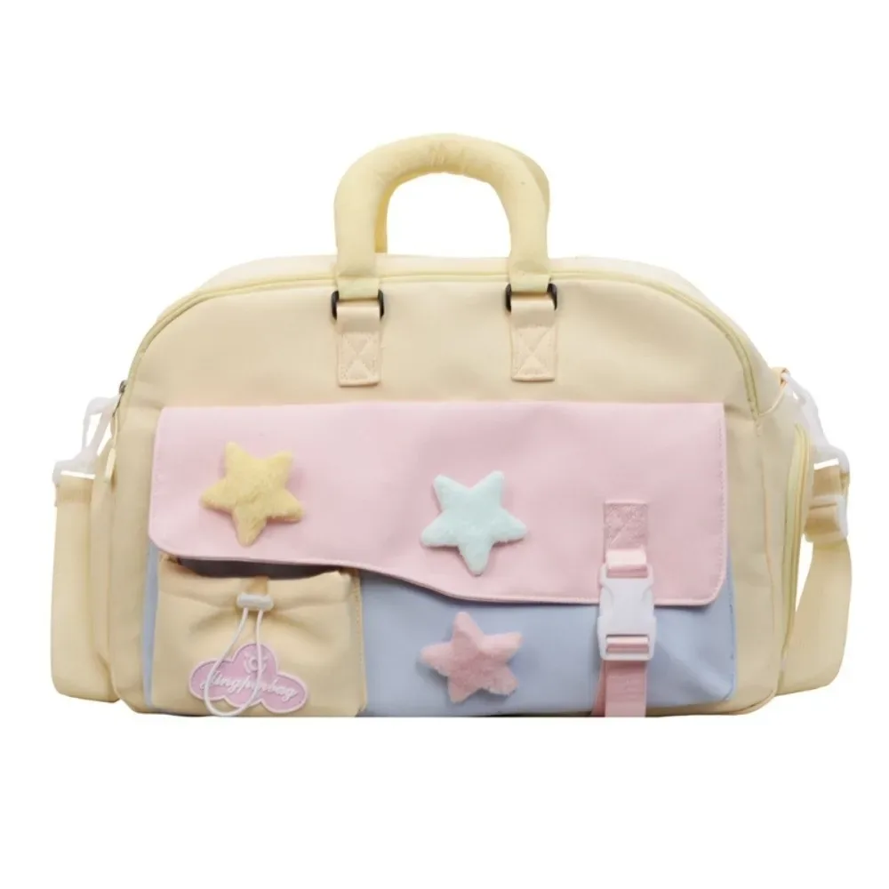 sac de voyage mignon de grande capacité, couleur macaron, sac à bandoulière portable multi-poches, sac à main en polyester motif étoiles pour les trajets quotidiens