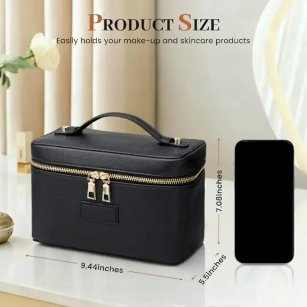 sac de maquillage en cuir pu, grande capacité, étanche, sac de rangement pour appareil photo, séparateur amovible, forme carrée, trousse de toilette pour femmes et hommes
