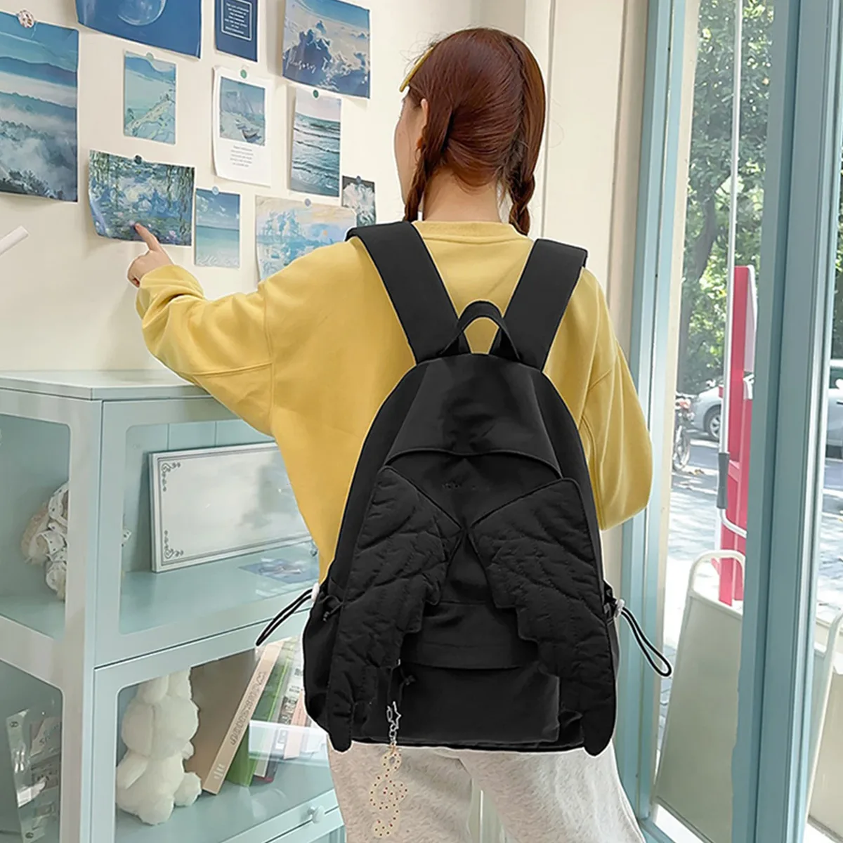 sac à dos ailes d'ange pour femmes, grande capacité, en nylon, sac de voyage scolaire, style coréen, sac à bandoulière décontracté