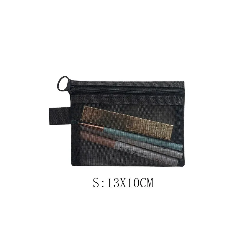 grande trousse de toilette zippée pour femme, noire, blanche, grise, organiseur de maquillage, pochette transparente en maille, sac de voyage pour maquillage