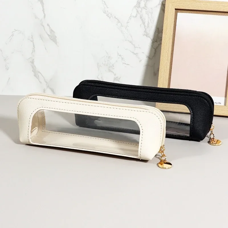 sac à cosmétiques transparent et étanche en pu, sac de rangement pour pinceaux de maquillage de voyage à fermeture éclair, pochette de rangement pour cosmétiques, trousse à crayons