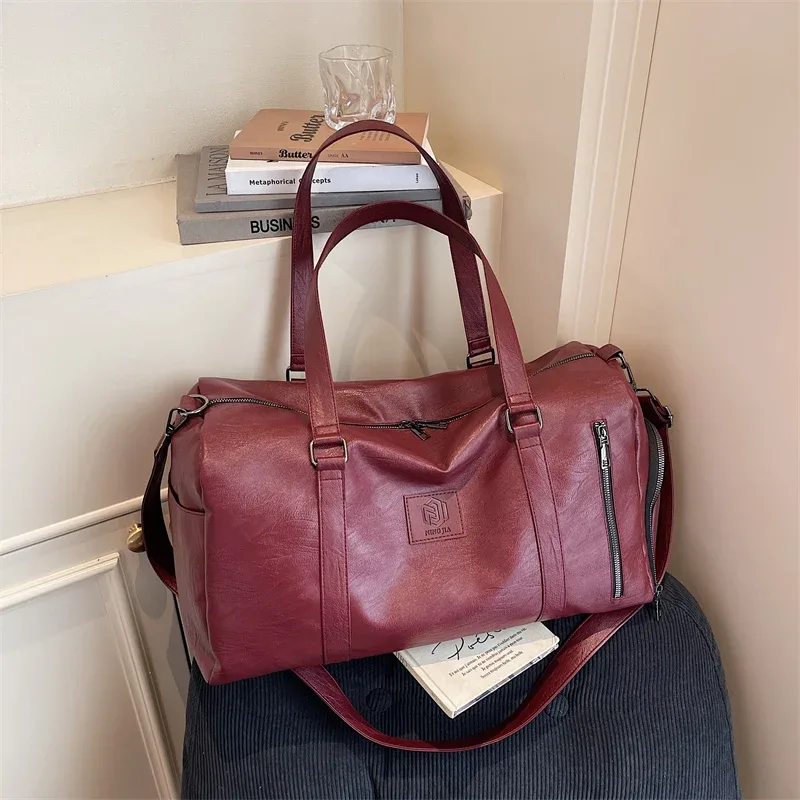 sac de voyage en cuir pu souple avec compartiment à chaussures, sac de week-end et de sport pour hommes et femmes, sac de voyage de marque pour bagage à main