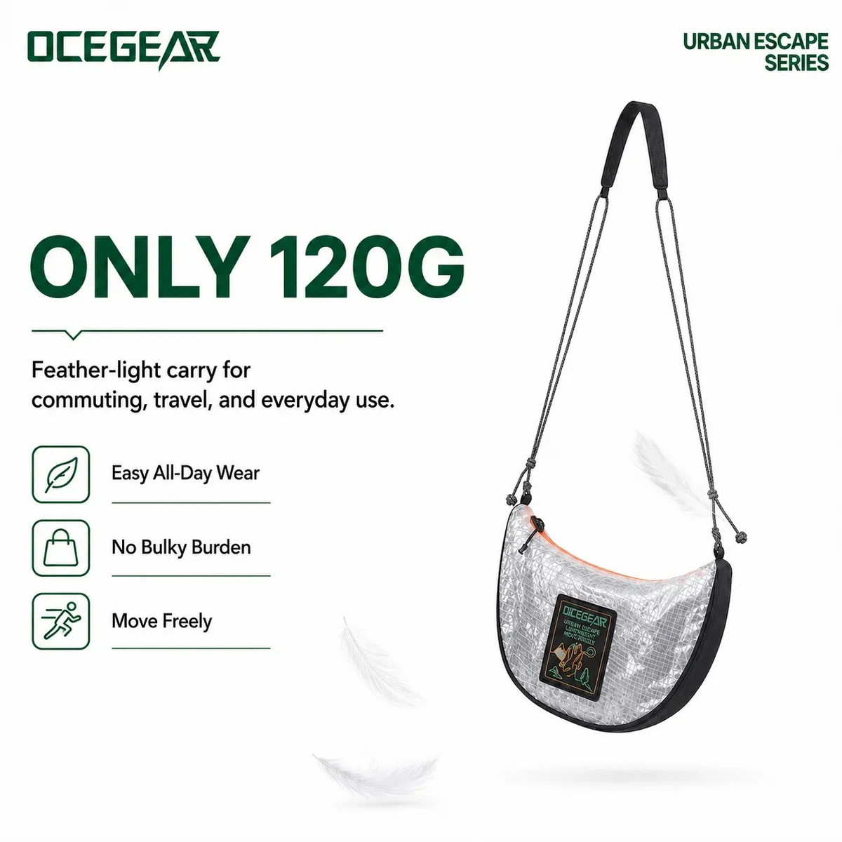 sac à bandoulière en maille ecopak tech, ultraléger 120g, sac demi-lune, imperméable 70psi, sac à bandoulière pour la randonnée et le camping, pour hommes et femmes
