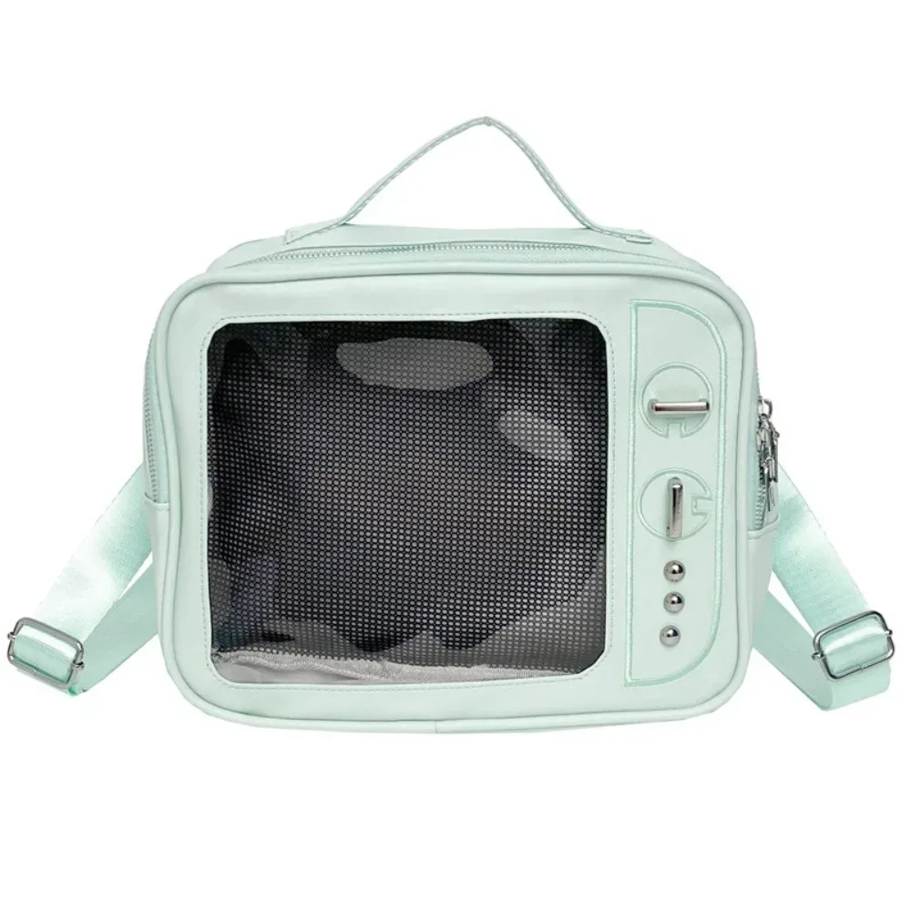 sac à dos tendance en pu style tv, léger, avec compartiment transparent, sac ita grande capacité, sac à bandoulière lolita