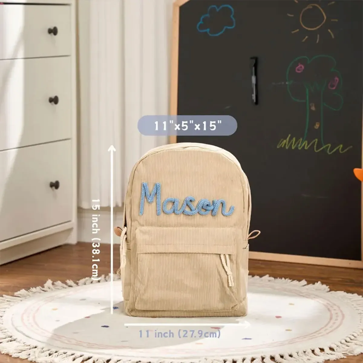 sac à dos personnalisé en velours côtelé, motif fraise/à carreaux, simple et spacieux, cadeau parfait pour la rentrée scolaire