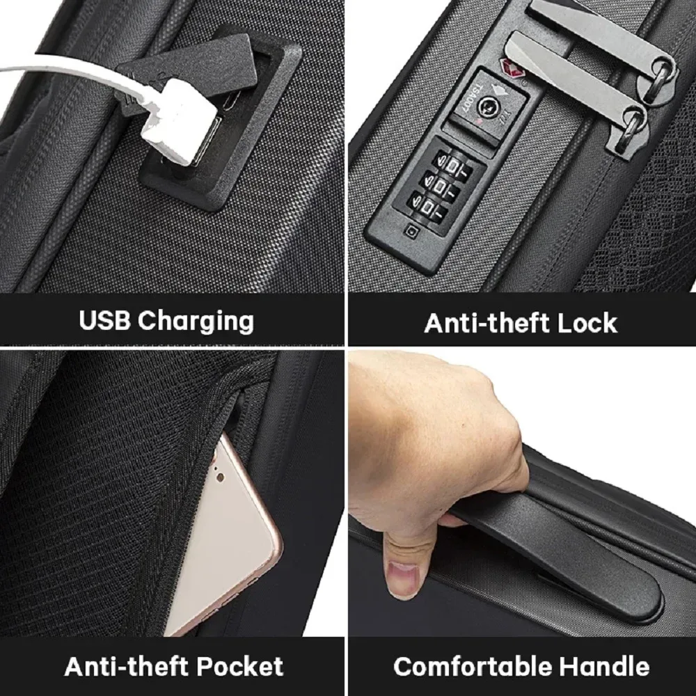sac à dos pour ordinateur portable imperméable pour homme, 15,6/17 pouces, extensible, coque rigide, sac de jeu, antivol tsa, charge usb, sacs de voyage d'affaires