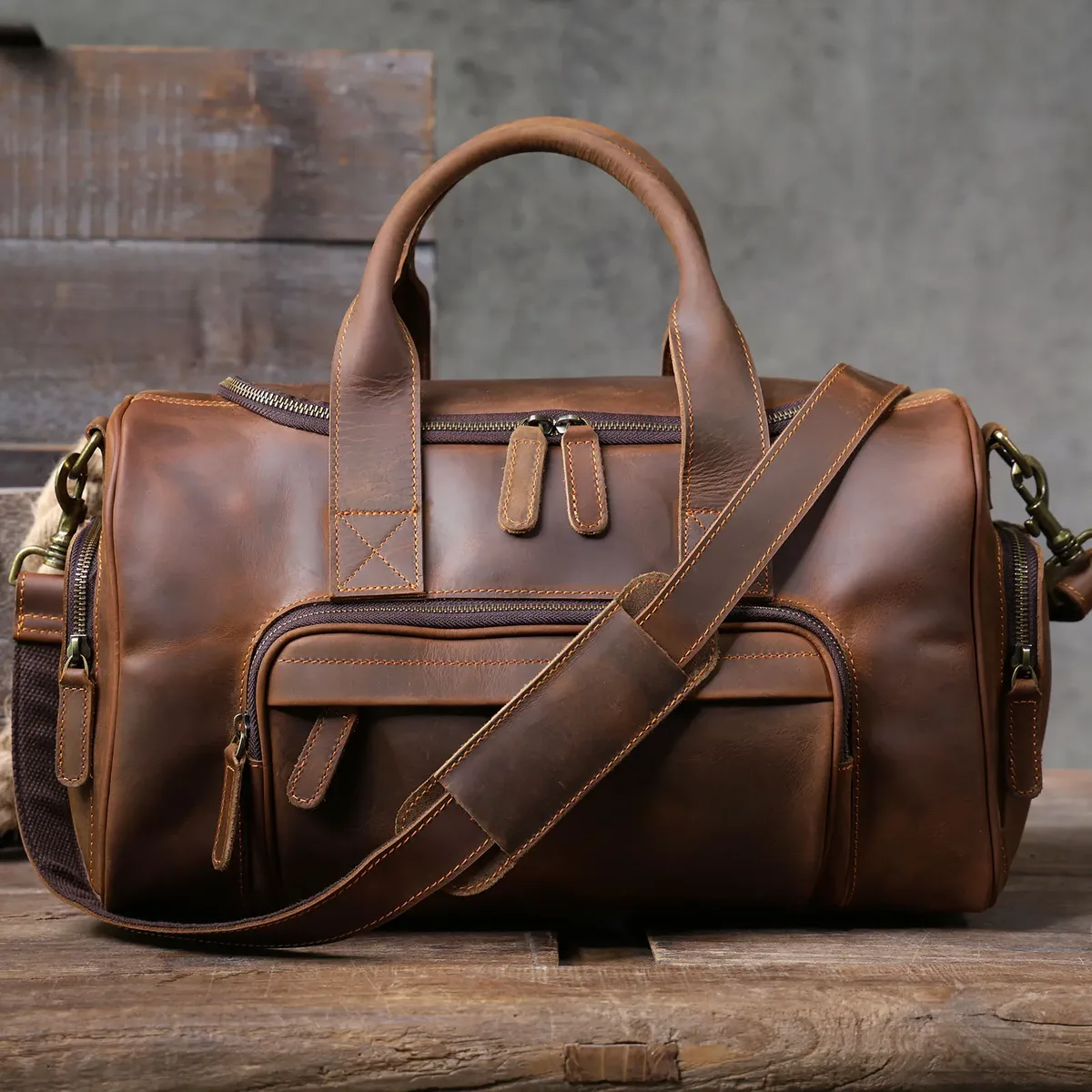 sac de voyage vintage en cuir véritable s.worker, sac de sport en cuir de vachette crazy horse, sac de week-end pour homme, sac de gym, bagage à main