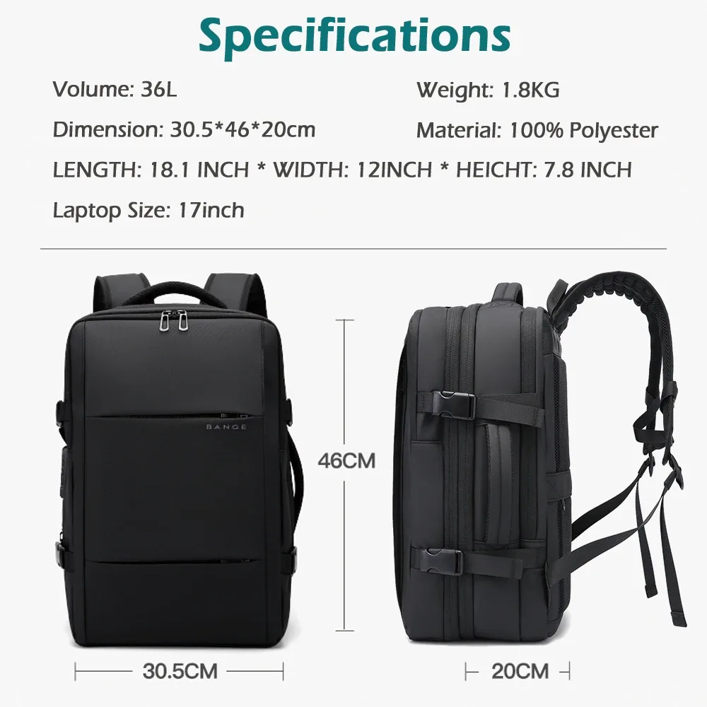 sac dos oxford université noir polyester compression vide ordinateur portable pliable etendu bandoulière arquée étanche antivol