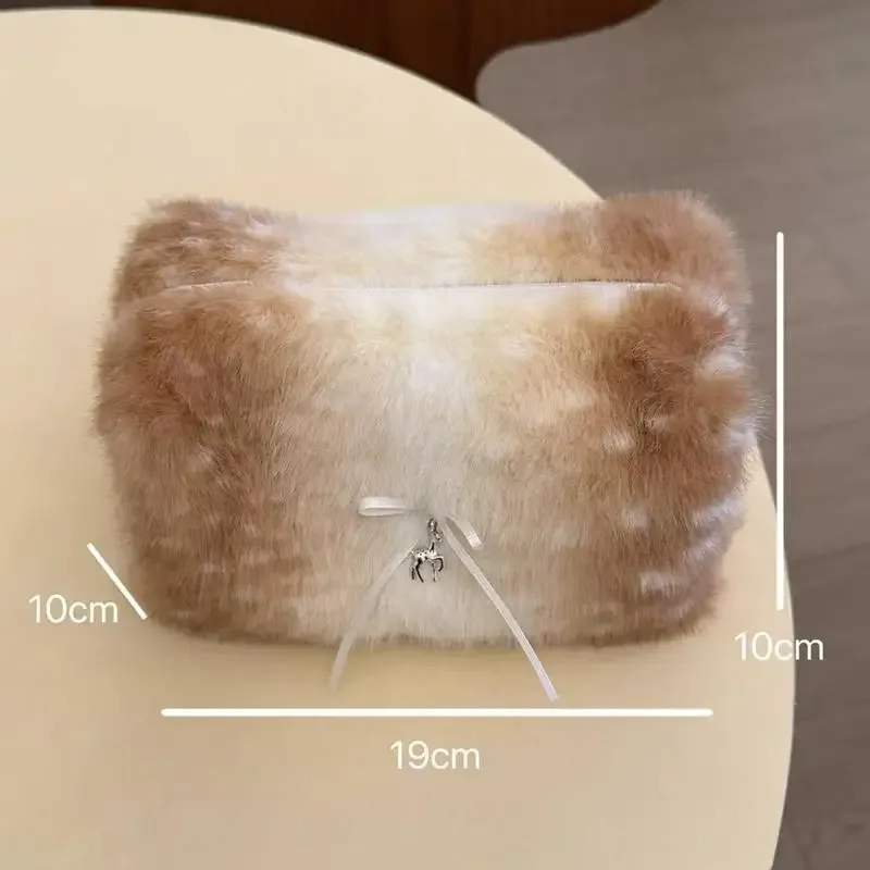 sac de rangement cosmétique en peluche douce à imprimé cerf, grande capacité, portable, pour voyage, soins de la peau, trousse de toilette, cadeau de vacances pour femmes